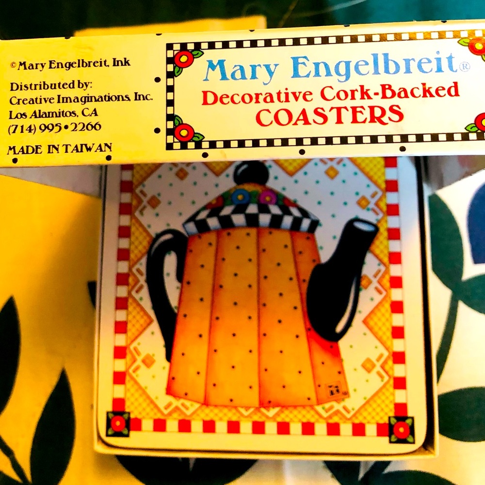 Coasters, Mary Engelbriet, Decorative Corkbacked, NWOT